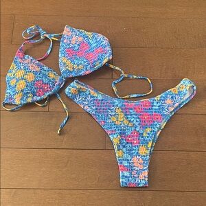 NEW Blue Floral Smocked Bikini
